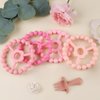 duludulu 4 Pack Silicone Teething Toys, Ring Teethers for Babies 0-6 6-12 Months Newborn Baby Teether Baby Teething Toys Relief Soothe Baby's Gums Infant Toys Gifts Baby Boys Girls Sweet Pink