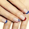 24Pcs 4th of July Press on Nails Medium Square Fake Nails Glossy French Tip Glue on Nails with Flag Design Independence Day Patriotic Full Cover Stick on Nails for Women Girls Manicure Decoration
