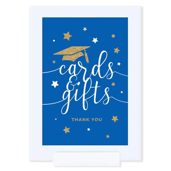 Andaz Press Royal Blue and Gold Glittering Graduation Party Collection, Framed Party Sign, Double-Sided 4x6-inch, Cards & Gifts, 1-Pack, Includes Reusable Frame