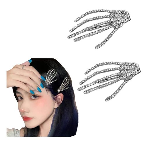 Halloween Hair Clip Rhinestone Skeleton Hair Clips for Women Halloween Hair Accessories for Women Girls Halloween Skull Hand Hair Clips Barrettes Cosplay Party Favor