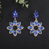 Jumwrit Shiny Blue Rhinestone Long Dangle Drop Earrings Sparkle Crystal Flower Stud Earrings Chunky Geometry Chandelier Earrings Fashion Statement Jewelry Gift for Women