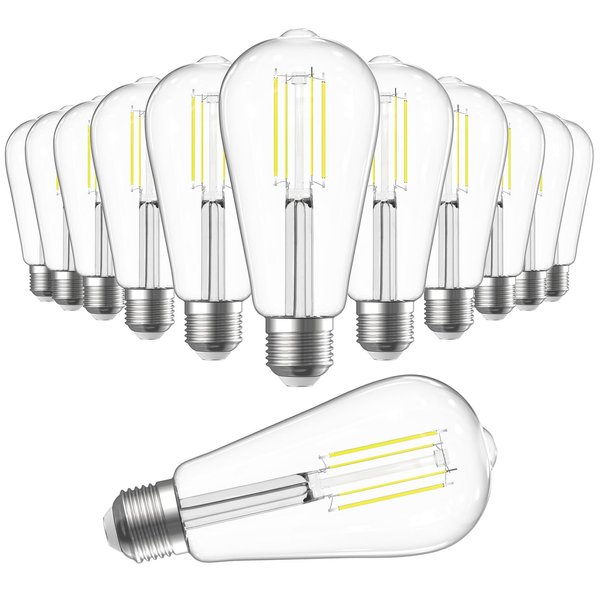SHINESTAR 12-Pack E26 LED Bulb 60 watt, Dimmable, Vintage Edison Light Bulbs, 4000K Bright White