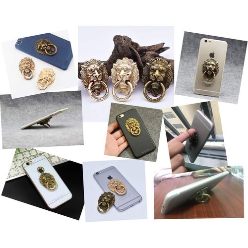 Lion Pattern Cell Phone Ring Stand Holder Colorful Cute Pattern Painted Universal Metal Buckle Finger Ring Kickstand Compatible Various Smartphones Tablet Or Phone Cases (Gold)