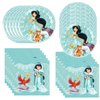 DoMiDoLa 40Pcs Princess Jasmine Party Supplies include 20 plates, 20 napkins Tablecloth for the Princess Jasmine Birthday party Decoration