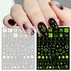 Luminous Nail Art Stickers, Fluorescent Nail Self-Adhesive Decals, Glow in The Dark Nail Art Design, Sun Moon Stars Love Heart Nail Sticker Decoration for Women Girls Manicure 3D Nail Decal(6 Sheets)