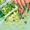 6Grids St. Patrick's Day Nail Art Glitter Sequins Kit - 3D Clover Nail Sequins Nail Stickers Decal Green Shamrock Irish Luck Shaped Design Holographic Flakes DIY St. Patrick's Day Manicure Accessories