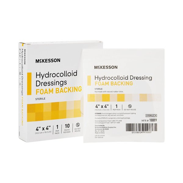 McKesson Hydrocolloid Dressings with Foam Backing, Sterile, 4 in x 4 in, 10 Count, 1 Pack
