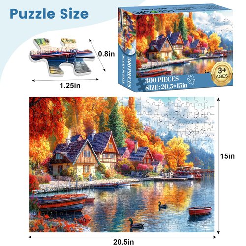 300 Pieces Puzzle for Adults, Fall Puzzle, Autumn lochs Puzzle, Funny Puzzle for Adults, Challenging Game Home Decor Birthday Party Gift Toy for Adults Kids Seniors 20.5×15 inch