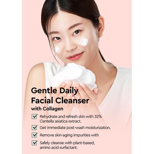 BE+WANTS Bewants Cica Collagen Foaming Cleanser pH balanced, 6.09 fl. oz., gentle daily facial cleanser for sensitive skin with CICA (32%), vegan collagen, papain, deep cleansing. Korean Skincare