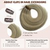 Clip in Hair Extensions Real Human Hair 22 inch Ash Blonde to Golden Blonde and Platinum Blonde Clip in Hair Extensions 70g Seamless Hair Extensions 7pcs Human Hair Extensions Clip ins