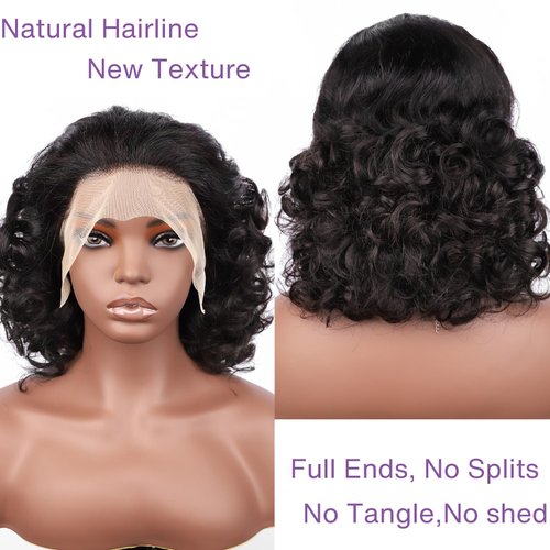Loose Body Wave Bob Wig Human Hair 13x4 HD Body Wave Lace Front Wigs Human Hair Pre Plucked 210% Density Glueless Lace Frontal Wigs Human Hair for Black Women 14 Inch(Natural Black Full and Thick)