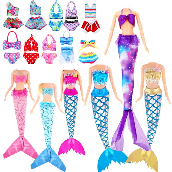 16 Sets Mermaid Tail Dresses Doll Swimsuits and Bikini Clothes Mermaid Doll Rainbow Swimwear Beach Costume for Dolls from 11.5 Inches to 12 Inches
