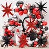 6 Pcs Star Foil Balloons One-Piece 14-Pointed Star Balloons 4D Starburst Cone Mylar Balloons 22inch Christmas Birthday Wedding Wedding Anniversary Party Supplies(Black + Red)