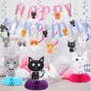 Chinco 16 Pcs Cat Theme Birthday Party Decorations Party Supplies Kit, Includes Cat Party Banner with 6 Cat Hanging Cutouts 6 Hanging Swirl Decor and 3 Birthday Honeycomb Party Decoration(Cool Style)