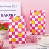 AnyDesign 24 Count Hot Pink Checkered Smile Face Paper Party Bags with Tag Stickers for Preppy Party, Birthday, Bachelorette, Baby Shower
