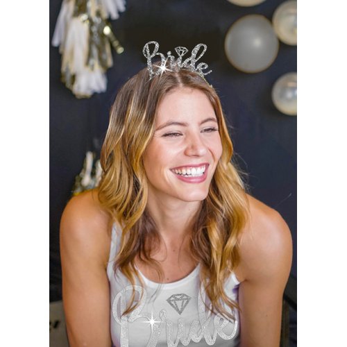 Bride Heaband Tiara - Silver Sparkle Diamond Bride Headband Crown - Bachelorette Party Supplies HdBd(Dmd Bride) SLV