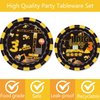 100 Pcs Construction 3rd Birthday Party Supplies Dump Truck Theme Three Decorations Tableware Includes Plates, Cups, Napkins for Boys Construction Three Years Old Birthday Party Decorations Favors