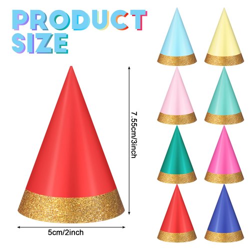 Panitay 40 Pcs Colorful Mini Party Hats Small Party Hats for Stuffed Animals Paper Cone Tiny Birthday Hats (Classic)