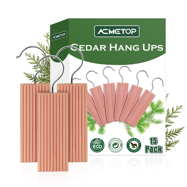 ACMETOP 15 Pack Cedar Hang Ups, 100% Natural Cedar Blocks for Clothes Storage, Aromatic Cedar Balls Hangers, Storage Accessories Closets & Drawers