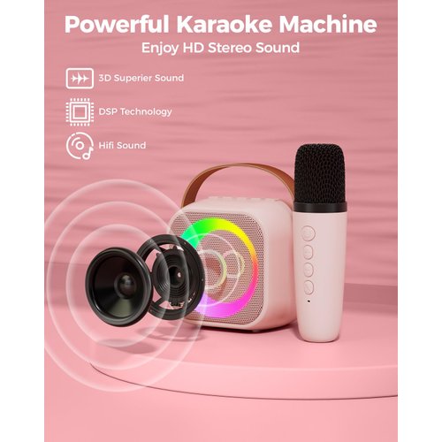 Amazmic Toys for Girls Karaoke Machine for Kids, Birthday Gifts for Girl Age 3 4 5 6 7 8 9 10+ Year Old Boy, Portable Speaker for Kid Mini Karaoke Microphone Gift for Home Class Party- Pinkcolor 1Mic