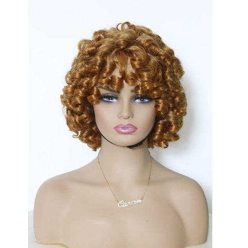 KESEN Short Curly Wigs for Black Women Big Curly Wig with Bangs Afro Kinky Curls Human Hair Wig for African American Women 30 Colour 8 inch