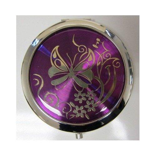 Purse Handbag Double Compact Cosmetic Mirror - Butterfly - Dark Purple#