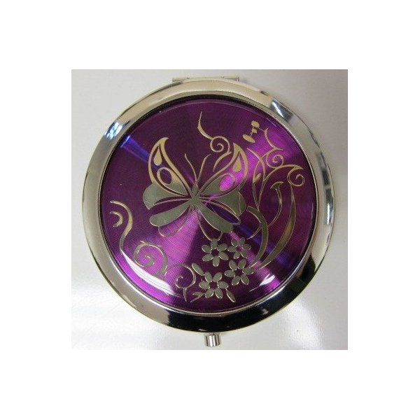 Purse Handbag Double Compact Cosmetic Mirror - Butterfly - Dark Purple#