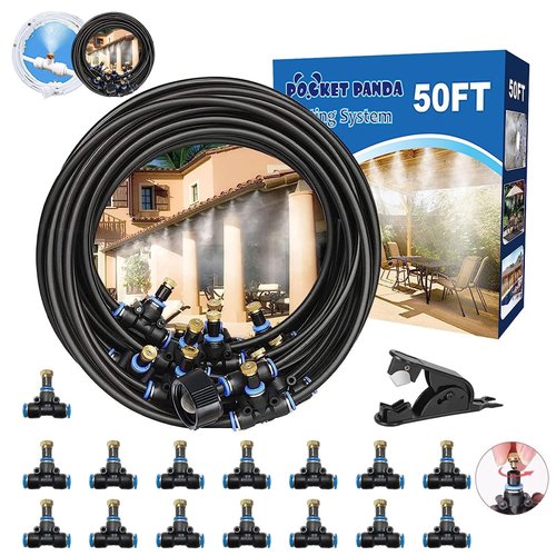 Misters for Outside Patio,Outdoor Water Misting Cooling System,50FT|15M.Backyard Mist Kit for Garden,Greenhouse,Fan,Deck,Umbrella,Canopy,Pool,Porch.Trampoline Sprinkler Park,BBQ Party Accessories…