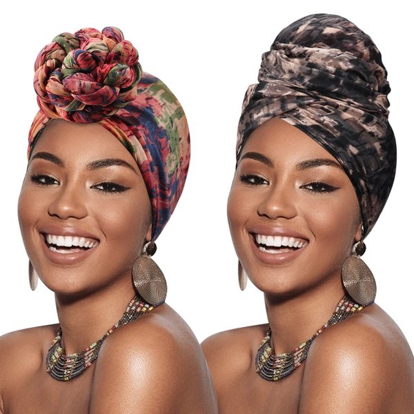 DRESHOW Turban Head Wraps for African Women Long Hair Scarf Shawl Hijab Headscarf Headwrap Hair Accessories