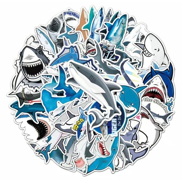 Shark Stickers - Great White Tiger Sharks Fish Waterlife Deep Sea Freshwater , Waterproof Durable Reusable Vinyl Decals, 10 , 20 , 50 , Water Bottle Bike Bumper Luggage Skateboard Graffiti, Best Gift for Everyone (20)