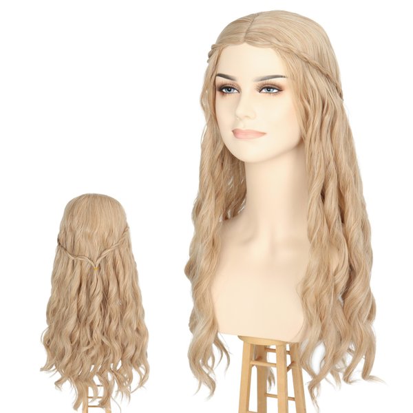 Yan Dream Girl Princess Wig Long Blonde Wavy Hair with Braid Hippie Wigs for Women Cosplay Costume Anime Party Elf Wig