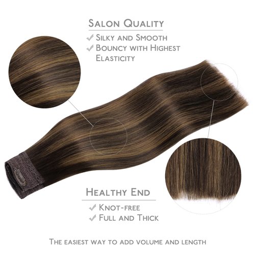 WENNALIFE Wire Hair Extensions (Increase 50% Lifespan) Real Human Hair 16 inch 95g Balayage Dark Brown to Chestnut Brown Remy Wire Hair Extensions Invisible Transparent Fish Line Real Hair Extensions