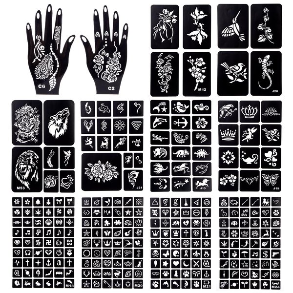 Koogel 281PCS Semi Permanent Tattoo, 12 Sheets Henna Women Tattoo Stencil Temporary Tattoo Stickers for Face Paint Body Art