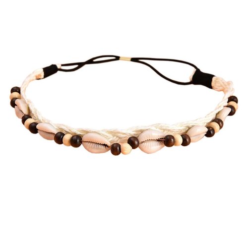 ZCYYYS Women Girls Shell Headband Beach Headbands with Beads Elastic Weave Hair Band Summer Headpiece TSFD49 (White)