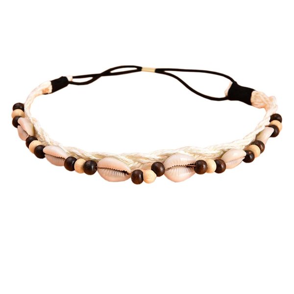 ZCYYYS Women Girls Shell Headband Beach Headbands with Beads Elastic Weave Hair Band Summer Headpiece TSFD49 (White)