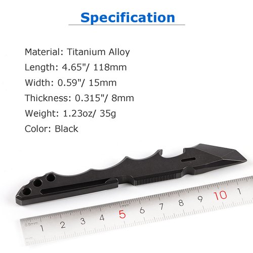 Titanium Pry Bar EDC Multi Tool with Bottle Opener Box Opener Clip Function (Black)