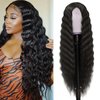 INSTASTYLE 30 Inch Synthetic Curly Wigs for Women Long Black Hair Wig Lace Front 4" Simulated Scalp Natural Loose Deep Wave Crimps Curls Wig As Hair Replacement Wigs 1B