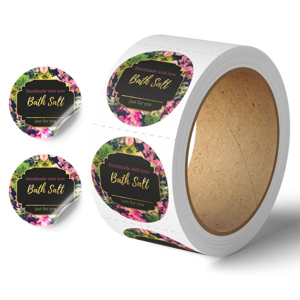 Mobiusea Creation Bath Salt Containers Labels Roll | 2 Inch | Gold Foil | 300 pcs Waterproof Stickers for Small Plastic Containers, Containers for Bath Salt, and Bath Salt Jars
