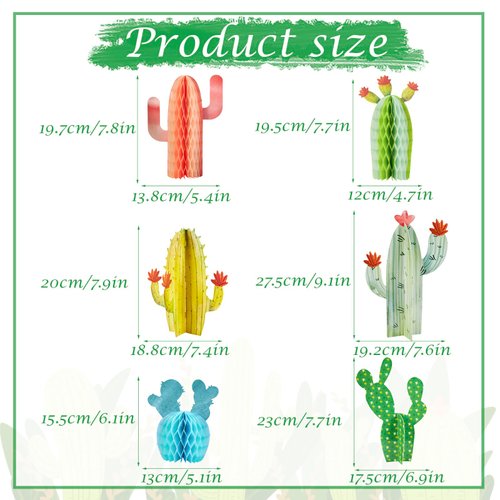 6PCS Cactus Table Centerpiece Decorations, Cactus Honeycomb Party Decorations, Summer Mexican Themed Party Decorations, Baby Shower Centerpiece Decorations&Birthday Party Decor (6-Pack)