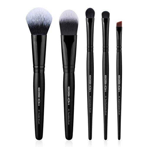EIGSHOW Everyday Makeup Brushes, 5 Pcs Beginner Makeup Brush Set for Foundation, Blush & Concealer, Eyeshadow, Vegan & Cruelty-Free, Travel Friendly - Black