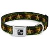 Dog Collar Seatbelt Buckle Star Camo Olive Gold 15 to 26 Inches 1.0 Inch Wide