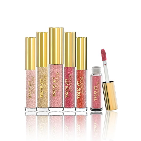 DMLNN 5 Colors High Shine Glitter Lip Gloss Set, Hydrates and Holographic Glitter Liquid Lipstick Set, Long-Lasting Plumping Lip gloss Kit Gift Makeup For Girls Women
