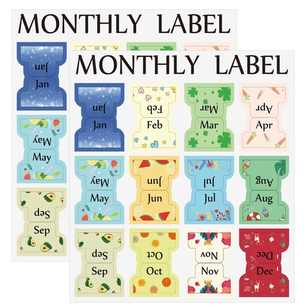 CIEMODA 2 Sheets Colorful Monthly Adhesive Tabs, 24 Pcs Monthly Divider Tabs, 1-12 Months per Sheet,Waterproof Month Tabs for Planner