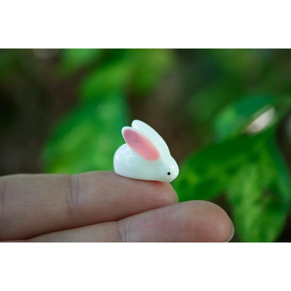 Mini Terrarium Rabbit, Dollhouse Miniature Tiny White Rabbit with Pink Ear, Terrarium Fairy Garden Dolls Toy, Mini Micro Landscaping Decoration (5 PCS)