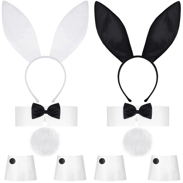 WILLBOND 10 Pcs Easter Bunny Costume Set Including Rabbit Ear Headband Collar Bow Tie Cuffs and Bunny Tail Accessory for Easter Cosplay Party