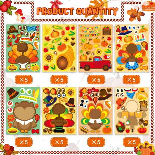 Thanksgiving Stickers for Kids 40 Sheets Make a Turkey Face Stickers Thanksgiving Party Games Favors Supplies Turkey Games Crafts Stickers Autumn Fall Stickers Thanksgiving Decorations Teacher Reward