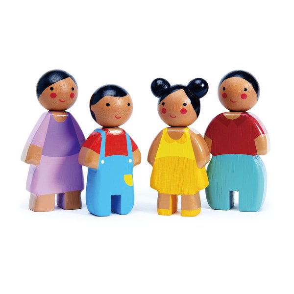 Tender Leaf Toys - Sunny Doll Family - Set of 4 Multicultural Wooden Dolls for Miniature Games and Doll House Play - Inspires Endless Imaginative Play - Age 3+