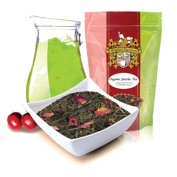 English Tea Store Loose Leaf, Organic Sencha Kyoto Cherry Rose Festival Green Tea Patches, 4 Ounce