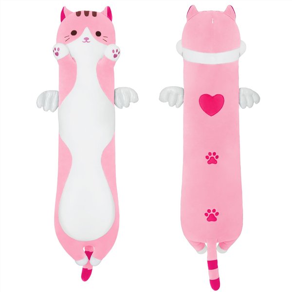 MIAOHAHA Long Plush Toy Cat Pillow Cute Plush Cat Toy Doll Stuffed Animal Cat Hugging Pillow for Sleeping Gift for Kids and Girls(Pink,50cm/19.6in)