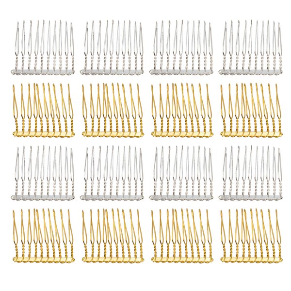 AUEAR, 20 Pack 10 Teeth Metal Veil Comb Hair Wire Clips Twist Bridal Wedding Veil Combs Silver Gold